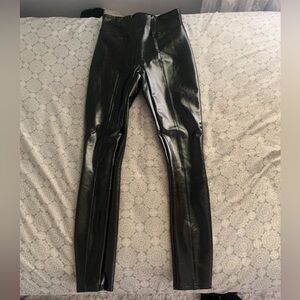 Spanx Faux Patent Leather Black Leggings Size XS